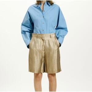 Momoni Pao Short Gold US Size 6 Relaxed Glam Masc Baggy High-Waist Luxury $328